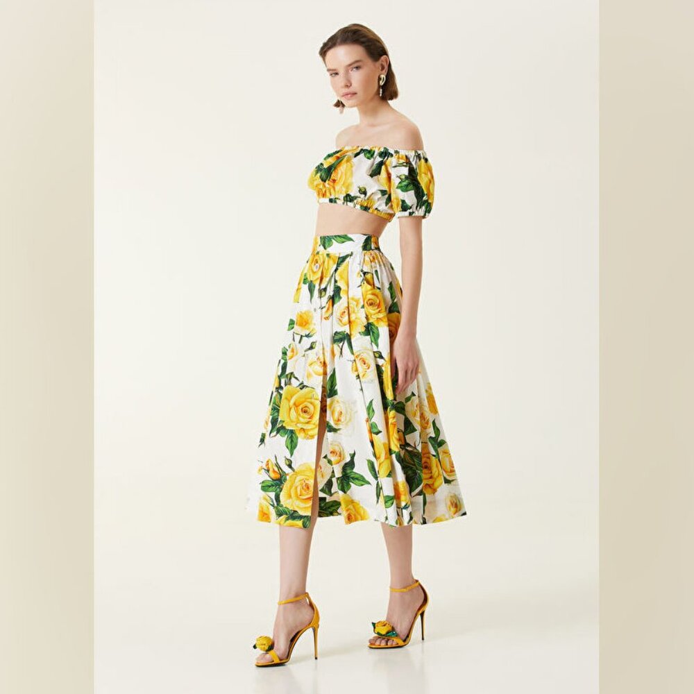 Dolce&Gabbana  Rose Print Pleated Midi-Skirt